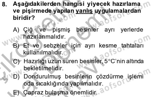 Genel Beslenme Dersi 2013 - 2014 Yılı (Final) Dönem Sonu Sınav Soruları 8. Soru