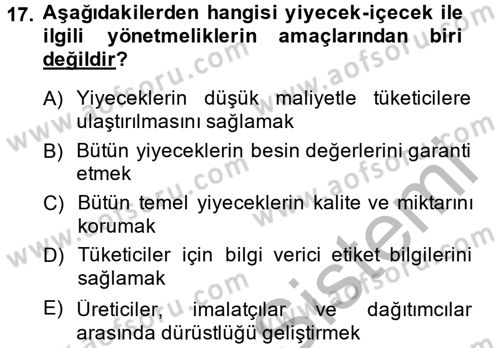 Genel Beslenme Dersi 2014 - 2015 Yılı (Vize) Ara Sınavı 17. Soru