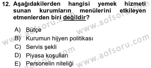 Genel Beslenme Dersi 2015 - 2016 Yılı (Vize) Ara Sınav Soruları 12. Soru