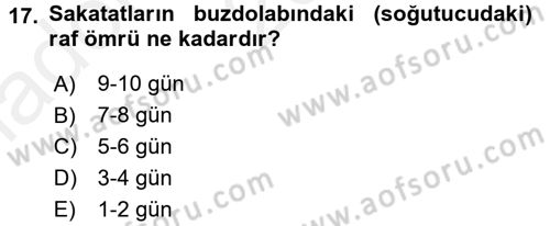 Genel Beslenme Dersi 2015 - 2016 Yılı (Vize) Ara Sınav Soruları 17. Soru