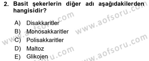 Genel Beslenme Dersi 2015 - 2016 Yılı (Vize) Ara Sınav Soruları 2. Soru