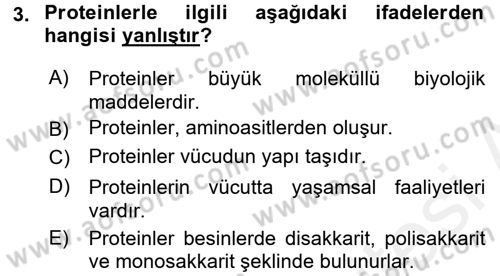 Genel Beslenme Dersi 2015 - 2016 Yılı (Vize) Ara Sınav Soruları 3. Soru