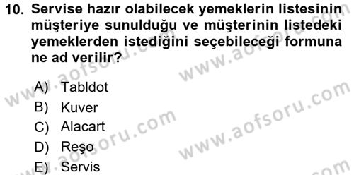 Genel Beslenme Dersi 2015 - 2016 Yılı (Final) Dönem Sonu Sınav Soruları 10. Soru