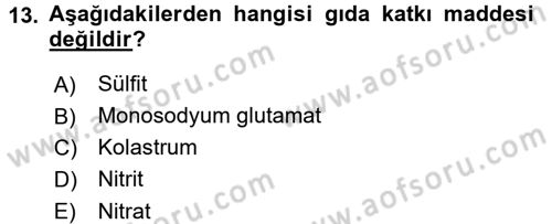 Genel Beslenme Dersi 2015 - 2016 Yılı (Final) Dönem Sonu Sınav Soruları 13. Soru