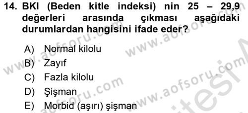 Genel Beslenme Dersi 2015 - 2016 Yılı (Final) Dönem Sonu Sınav Soruları 14. Soru