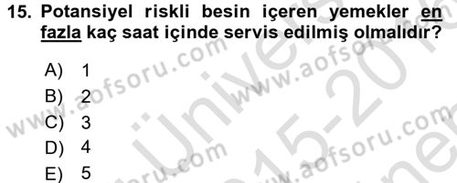 Genel Beslenme Dersi 2015 - 2016 Yılı (Final) Dönem Sonu Sınav Soruları 15. Soru