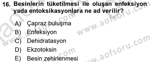 Genel Beslenme Dersi 2015 - 2016 Yılı (Final) Dönem Sonu Sınav Soruları 16. Soru