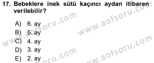 Genel Beslenme Dersi 2015 - 2016 Yılı (Final) Dönem Sonu Sınav Soruları 17. Soru