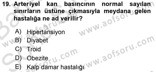 Genel Beslenme Dersi 2015 - 2016 Yılı (Final) Dönem Sonu Sınav Soruları 19. Soru