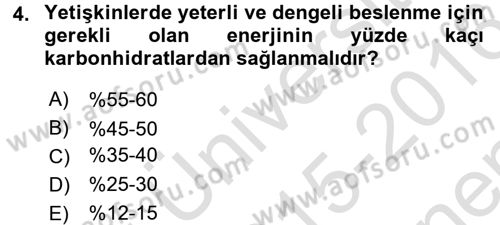 Genel Beslenme Dersi 2015 - 2016 Yılı (Final) Dönem Sonu Sınav Soruları 4. Soru