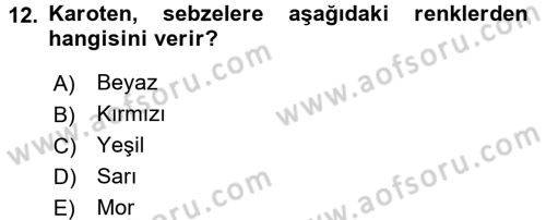 Genel Beslenme Dersi 2016 - 2017 Yılı 3 Ders Sınav Soruları 12. Soru