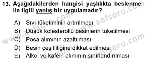 Genel Beslenme Dersi 2016 - 2017 Yılı 3 Ders Sınav Soruları 13. Soru