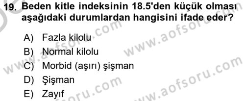 Genel Beslenme Dersi 2016 - 2017 Yılı 3 Ders Sınav Soruları 19. Soru