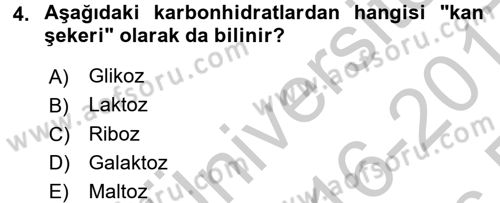 Genel Beslenme Dersi 2016 - 2017 Yılı 3 Ders Sınav Soruları 4. Soru