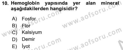 Genel Beslenme Dersi 2016 - 2017 Yılı (Vize) Ara Sınav Soruları 10. Soru