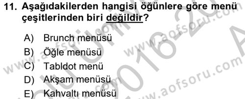 Genel Beslenme Dersi 2016 - 2017 Yılı (Vize) Ara Sınav Soruları 11. Soru