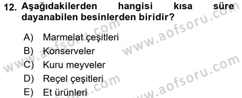 Genel Beslenme Dersi 2016 - 2017 Yılı (Vize) Ara Sınav Soruları 12. Soru
