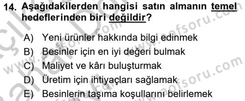 Genel Beslenme Dersi 2016 - 2017 Yılı (Vize) Ara Sınav Soruları 14. Soru