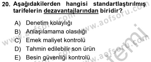 Genel Beslenme Dersi 2016 - 2017 Yılı (Vize) Ara Sınav Soruları 20. Soru