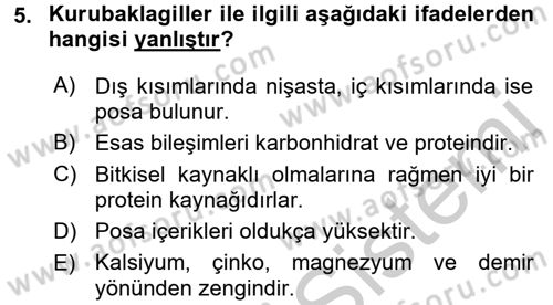 Genel Beslenme Dersi 2016 - 2017 Yılı (Vize) Ara Sınav Soruları 5. Soru
