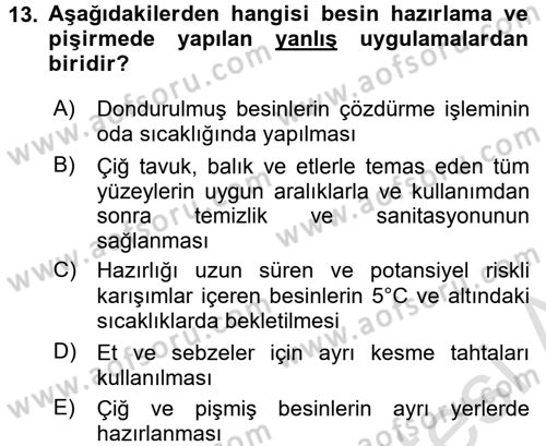 Genel Beslenme Dersi 2016 - 2017 Yılı (Final) Dönem Sonu Sınav Soruları 13. Soru