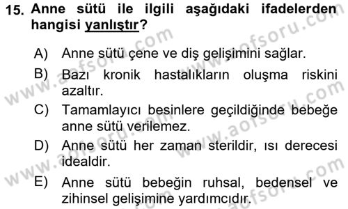 Genel Beslenme Dersi 2016 - 2017 Yılı (Final) Dönem Sonu Sınav Soruları 15. Soru