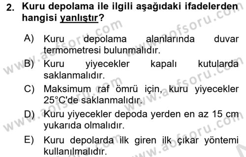 Genel Beslenme Dersi 2016 - 2017 Yılı (Final) Dönem Sonu Sınav Soruları 2. Soru