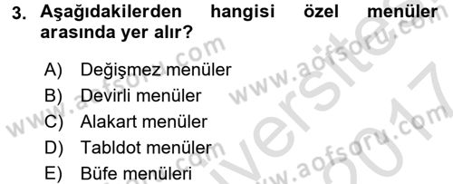 Genel Beslenme Dersi 2016 - 2017 Yılı (Final) Dönem Sonu Sınav Soruları 3. Soru