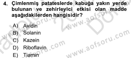 Genel Beslenme Dersi 2016 - 2017 Yılı (Final) Dönem Sonu Sınav Soruları 4. Soru