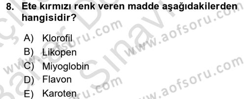 Genel Beslenme Dersi 2016 - 2017 Yılı (Final) Dönem Sonu Sınav Soruları 8. Soru
