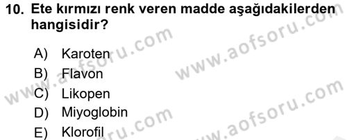 Genel Beslenme Dersi 2017 - 2018 Yılı 3 Ders Sınav Soruları 10. Soru