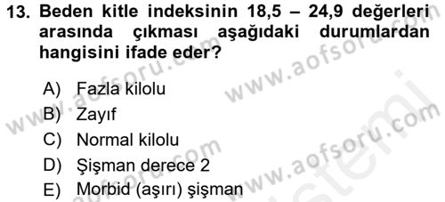Genel Beslenme Dersi 2017 - 2018 Yılı 3 Ders Sınav Soruları 13. Soru