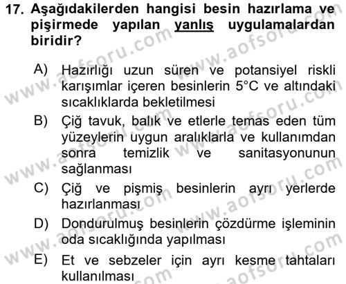 Genel Beslenme Dersi 2017 - 2018 Yılı 3 Ders Sınav Soruları 17. Soru