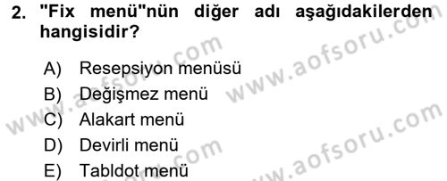Genel Beslenme Dersi 2017 - 2018 Yılı 3 Ders Sınav Soruları 2. Soru