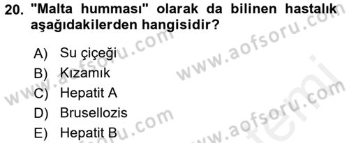 Genel Beslenme Dersi 2017 - 2018 Yılı 3 Ders Sınav Soruları 20. Soru