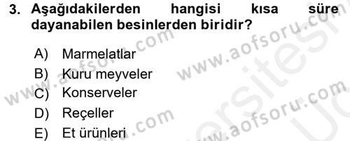 Genel Beslenme Dersi 2017 - 2018 Yılı 3 Ders Sınav Soruları 3. Soru