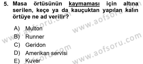 Genel Beslenme Dersi 2017 - 2018 Yılı 3 Ders Sınav Soruları 5. Soru