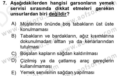 Genel Beslenme Dersi 2017 - 2018 Yılı 3 Ders Sınav Soruları 7. Soru