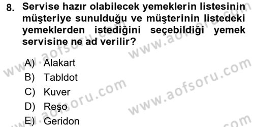 Genel Beslenme Dersi 2017 - 2018 Yılı 3 Ders Sınav Soruları 8. Soru