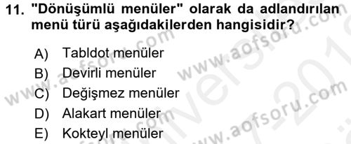 Genel Beslenme Dersi 2017 - 2018 Yılı (Vize) Ara Sınav Soruları 11. Soru