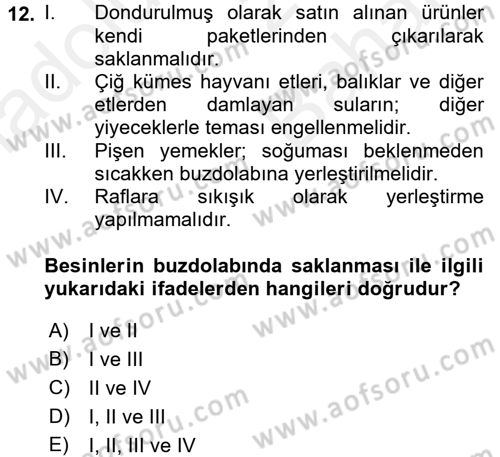 Genel Beslenme Dersi 2017 - 2018 Yılı (Vize) Ara Sınav Soruları 12. Soru