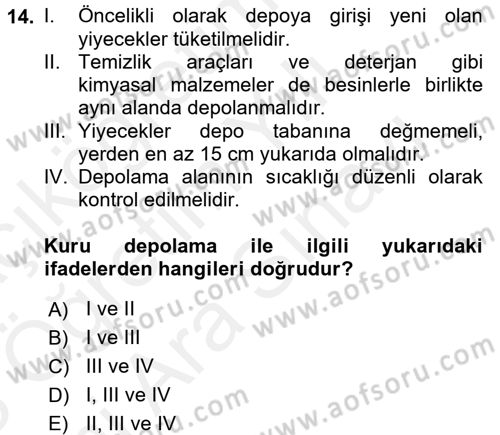 Genel Beslenme Dersi 2017 - 2018 Yılı (Vize) Ara Sınav Soruları 14. Soru