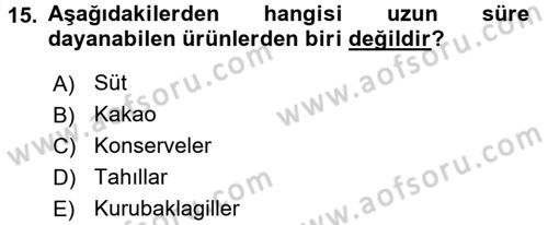 Genel Beslenme Dersi 2017 - 2018 Yılı (Vize) Ara Sınav Soruları 15. Soru