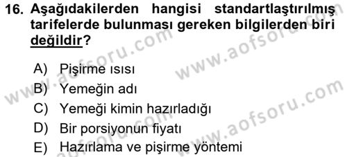 Genel Beslenme Dersi 2017 - 2018 Yılı (Vize) Ara Sınav Soruları 16. Soru