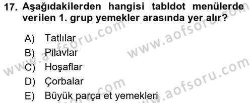 Genel Beslenme Dersi 2017 - 2018 Yılı (Vize) Ara Sınav Soruları 17. Soru