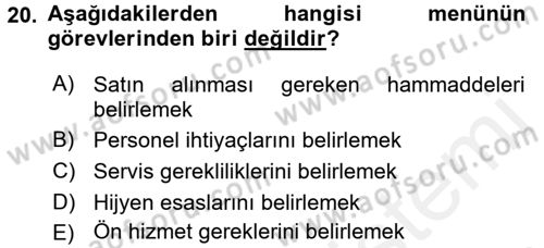 Genel Beslenme Dersi 2017 - 2018 Yılı (Vize) Ara Sınav Soruları 20. Soru