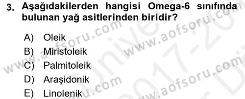 Genel Beslenme Dersi 2017 - 2018 Yılı (Vize) Ara Sınav Soruları 3. Soru