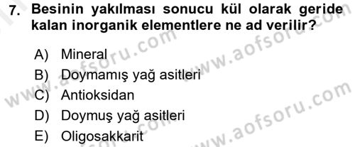 Genel Beslenme Dersi 2017 - 2018 Yılı (Vize) Ara Sınav Soruları 7. Soru