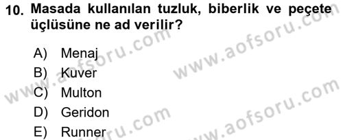 Genel Beslenme Dersi 2017 - 2018 Yılı (Final) Dönem Sonu Sınav Soruları 10. Soru