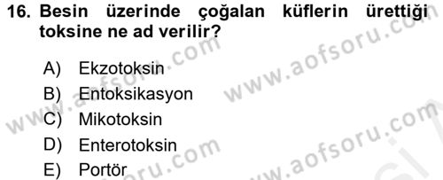 Genel Beslenme Dersi 2017 - 2018 Yılı (Final) Dönem Sonu Sınav Soruları 16. Soru